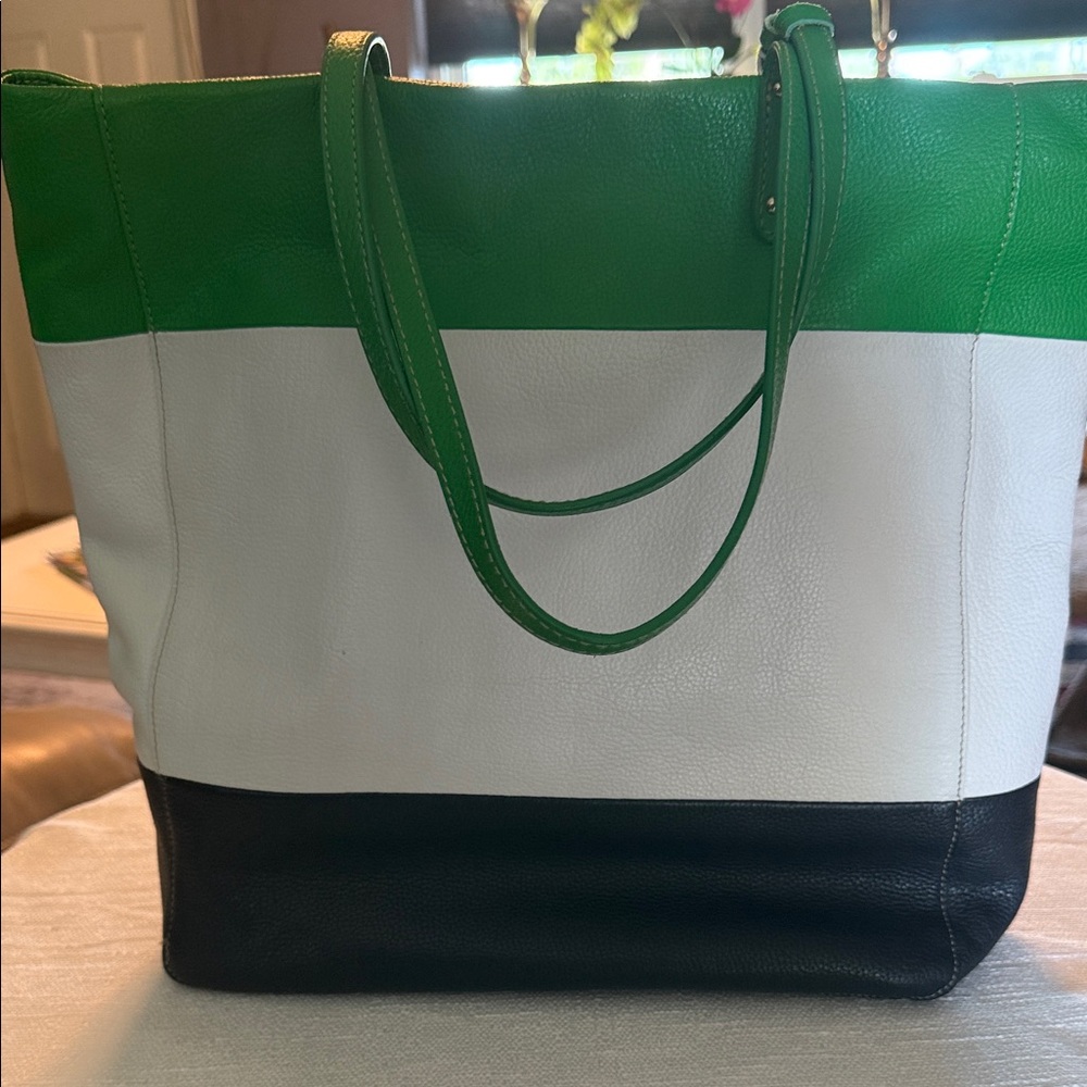 Cynthia Rowley Green, White & Black Colorblock Leather Tote